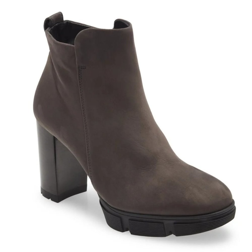 $500 PAUL GREEN JOLIE PLATFORM BOOTIE IRON NUBUCK HEEL 6 AU 8.5 US (TD4)